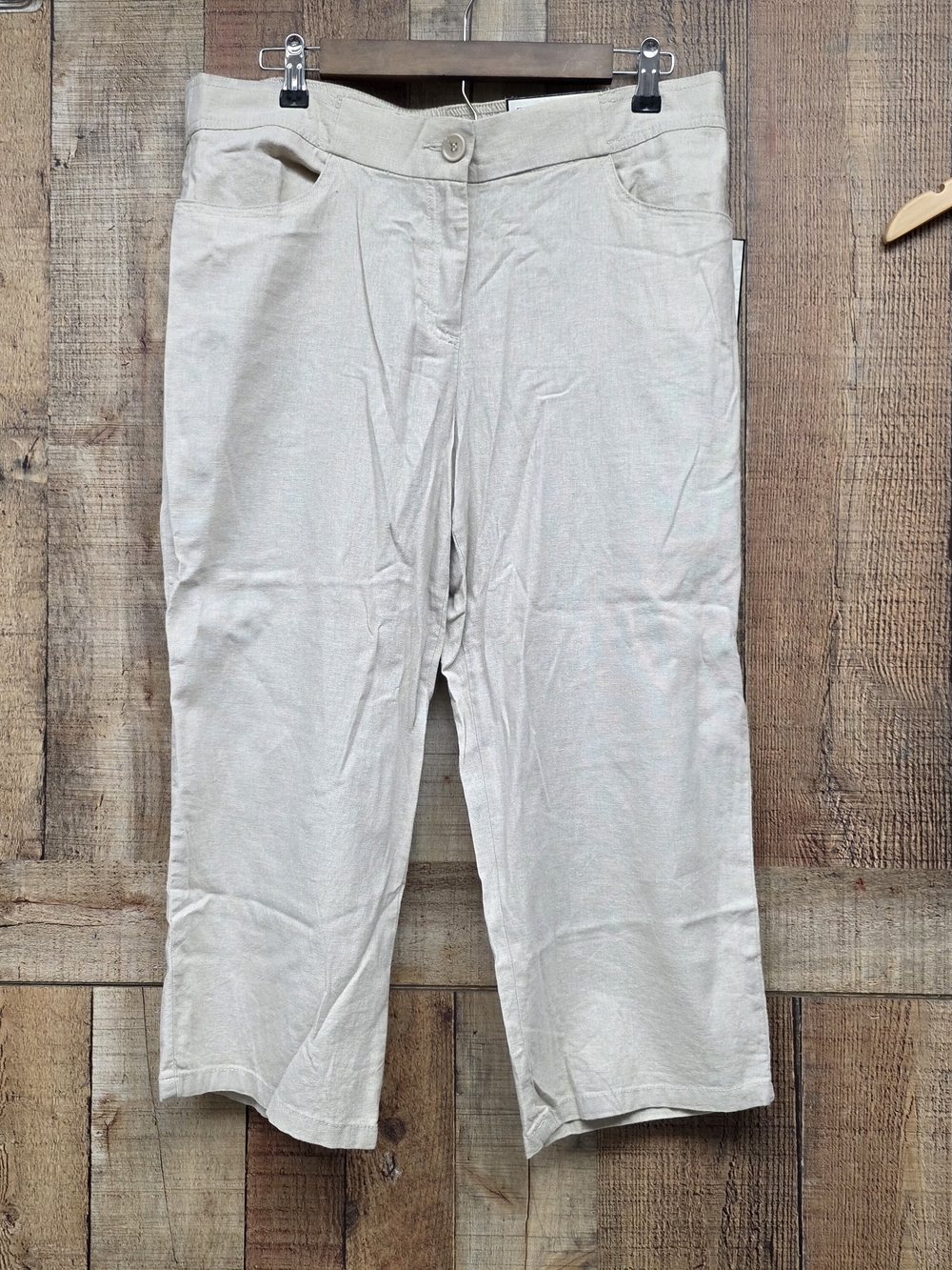 Dana Buchman Linen Blend Carpi Pants Back Elastic Waist Beige Size 12 New
